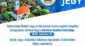 Tájékoztatás Idős korúak részére nyújtott települési támogatáshoz (Szikszó Jegy) kérelem beadási határidejéről