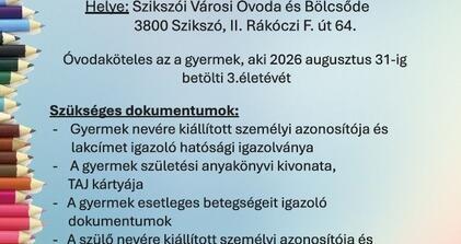 Óvodai beiratkozás 2026/2027