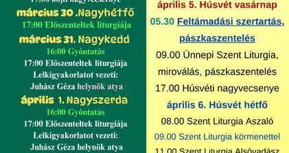 Szikszói Görögkatolikus Egyház Nagyheti szertartásrendje