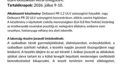 Tájékoztatás földi szúnyoggyérítésről