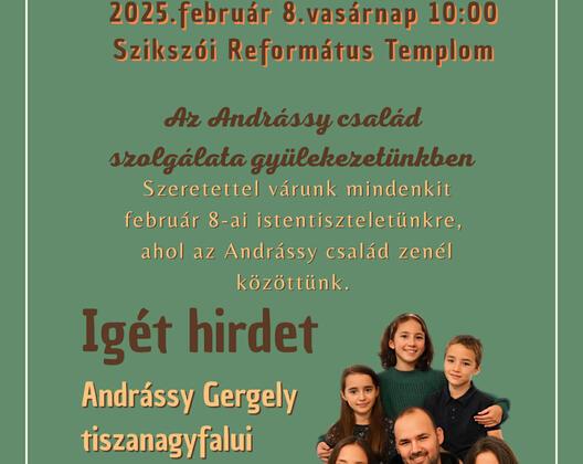 Istentisztelet - Igét hirdet Andrássy Gergely tiszanagyfalui lelkipásztor